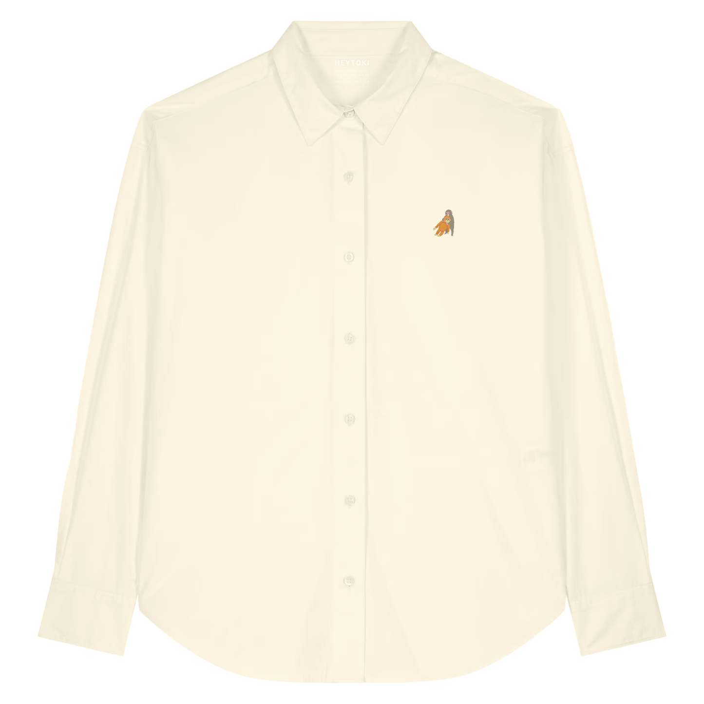 Heytoki leichtes Herren-Baumwollhemd aus Bio-Baumwolle in Cream mit gesticktem Affenmotiv