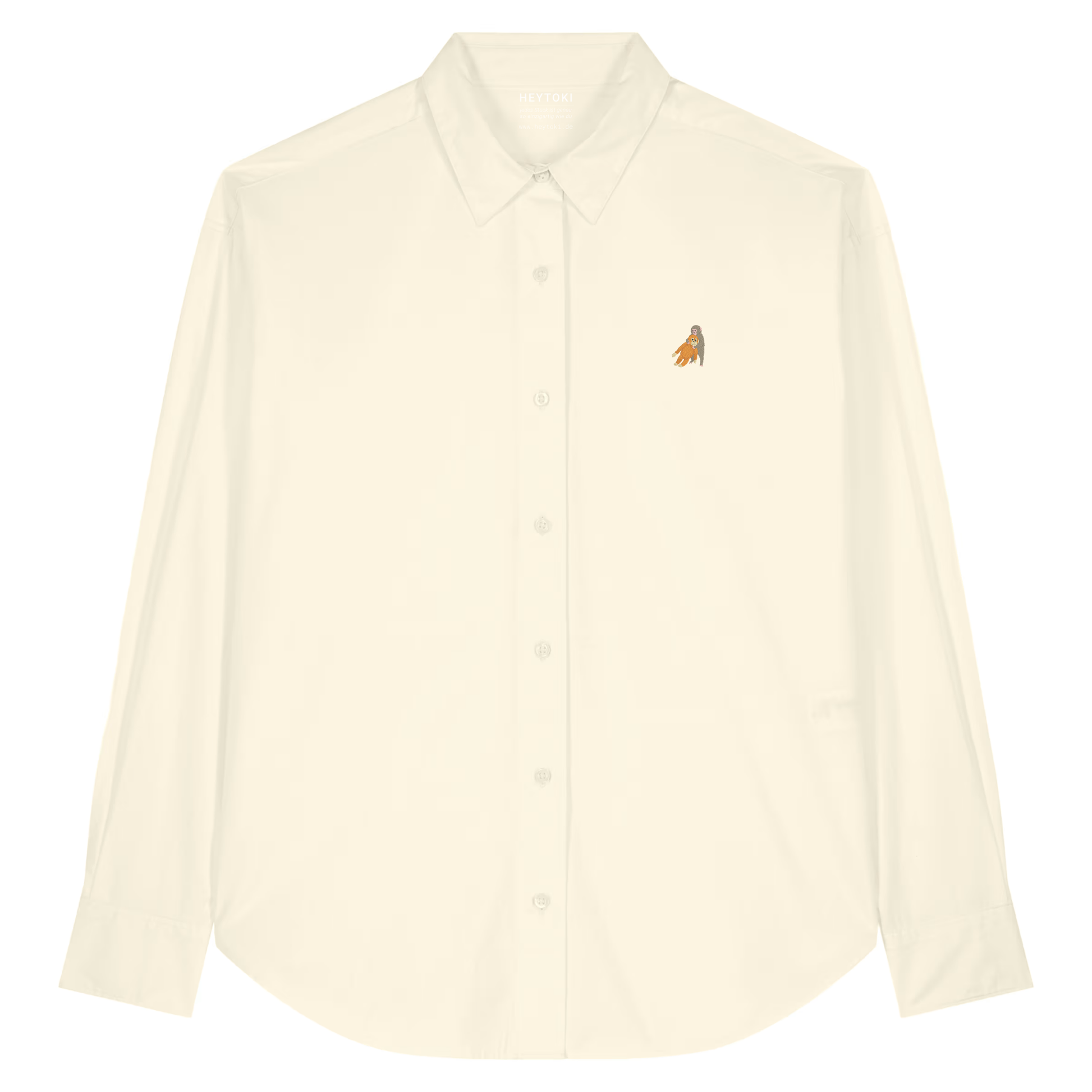 Heytoki leichtes Herren-Baumwollhemd aus Bio-Baumwolle in Cream mit gesticktem Affenmotiv