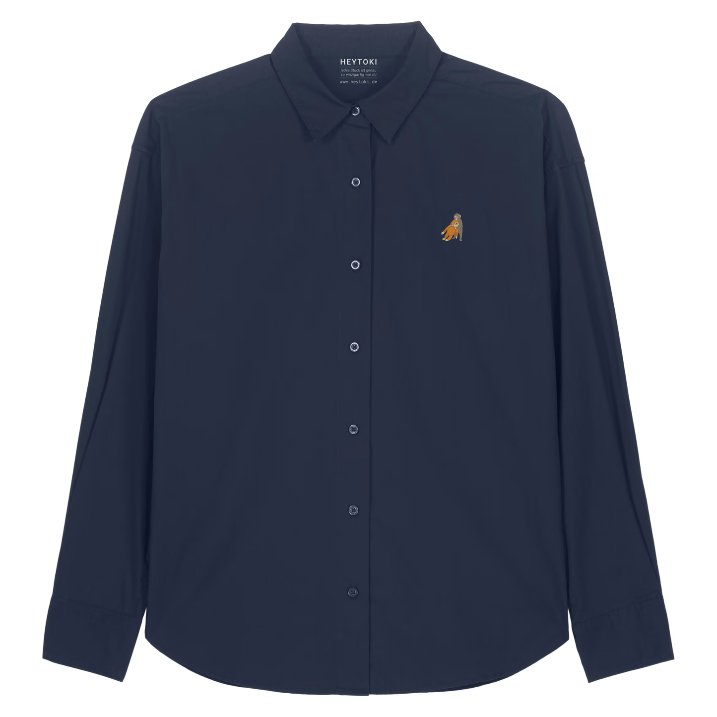 Heytoki leichtes Herren-Baumwollhemd aus Bio-Baumwolle in French Navy mit gesticktem Affenmotiv