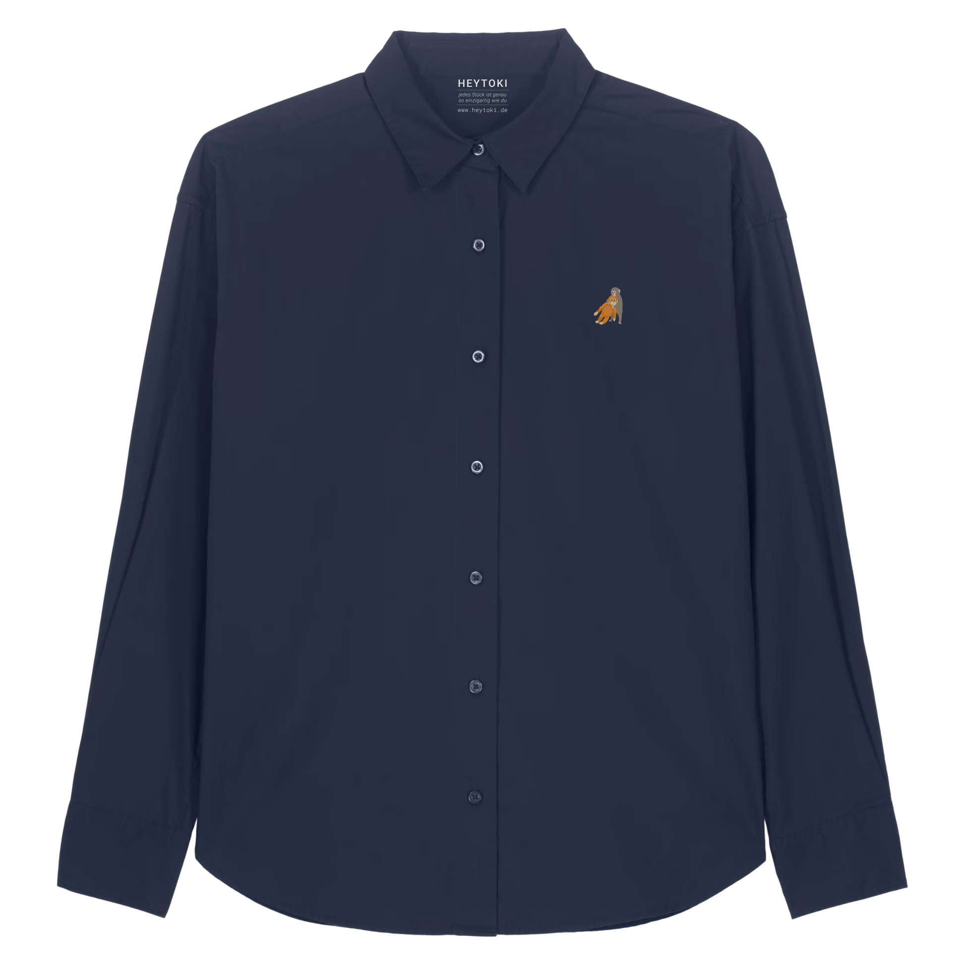 Heytoki leichtes Herren-Baumwollhemd aus Bio-Baumwolle in French Navy mit gesticktem Affenmotiv