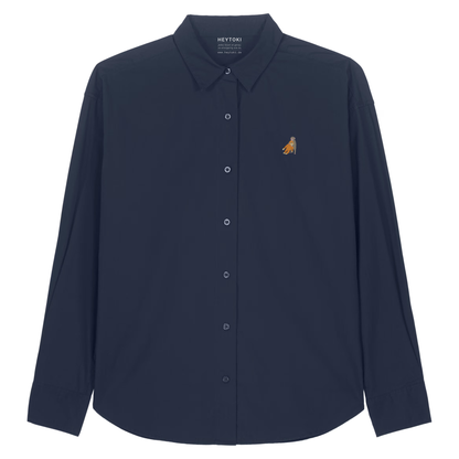 Heytoki leichtes Herren-Baumwollhemd aus Bio-Baumwolle in French Navy mit gesticktem Affenmotiv