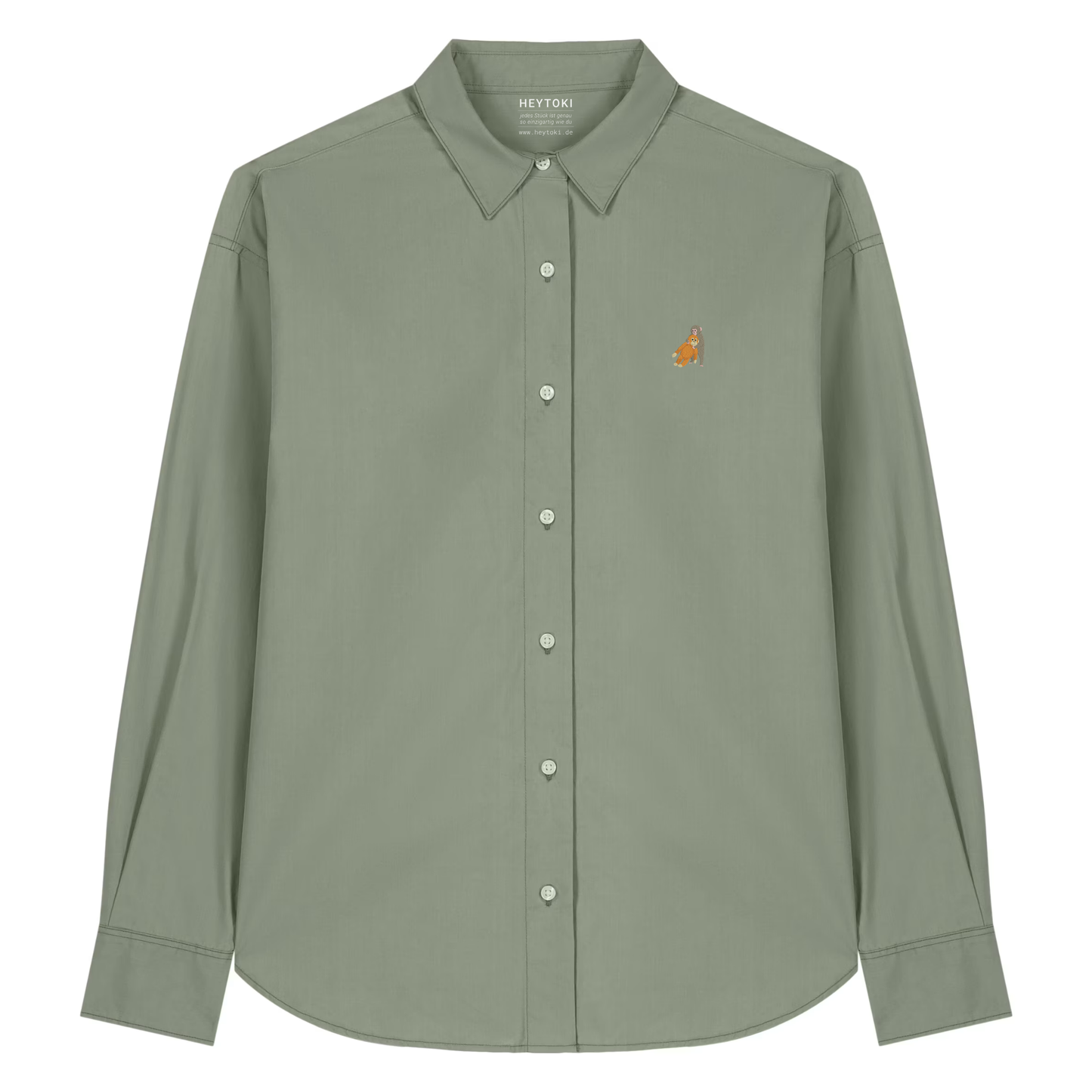 Heytoki leichtes Herren-Baumwollhemd aus Bio-Baumwolle in Soft Khaki mit gesticktem Affenmotiv