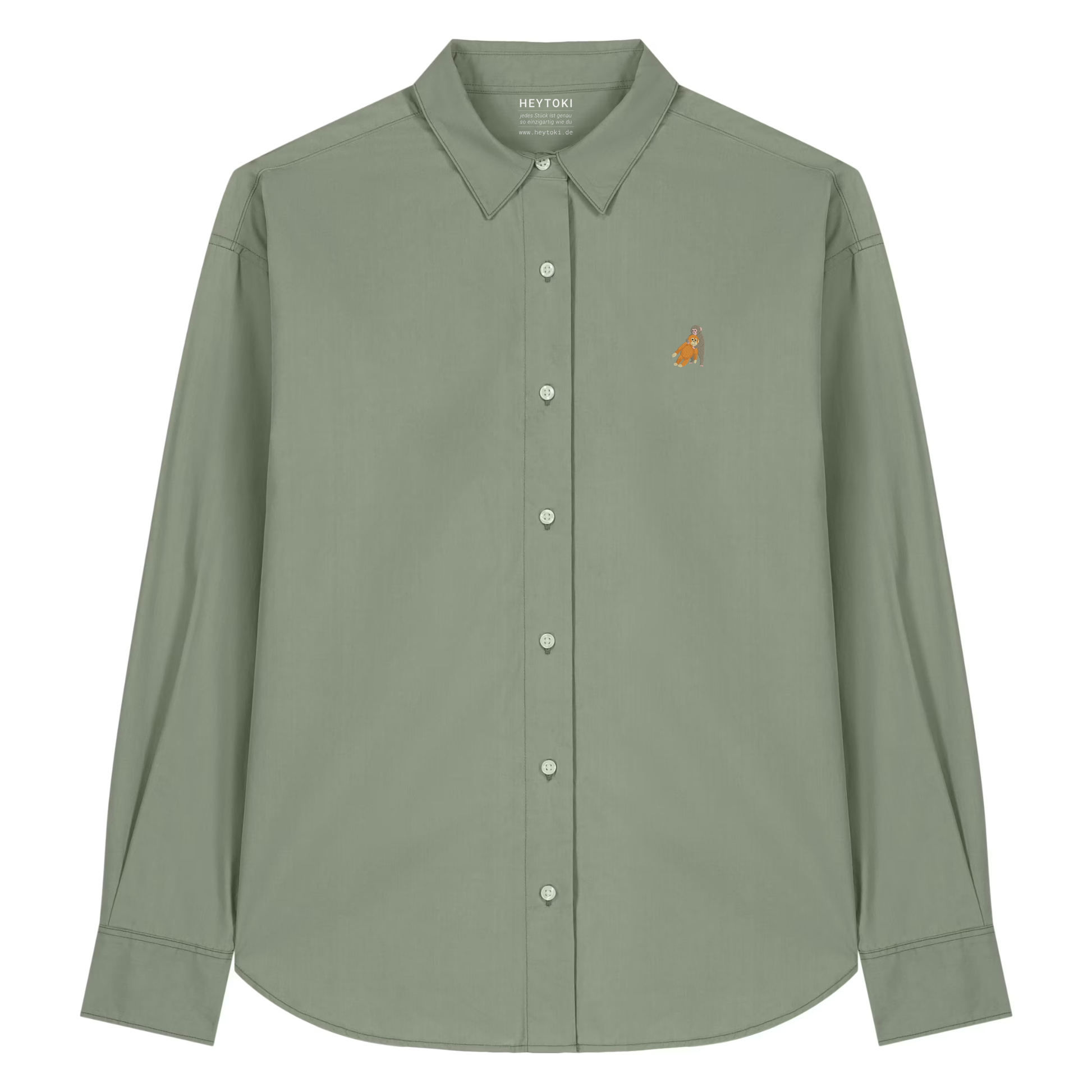 Heytoki leichtes Herren-Baumwollhemd aus Bio-Baumwolle in Soft Khaki mit gesticktem Affenmotiv
