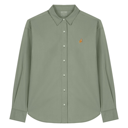 Heytoki leichtes Herren-Baumwollhemd aus Bio-Baumwolle in Soft Khaki mit gesticktem Affenmotiv