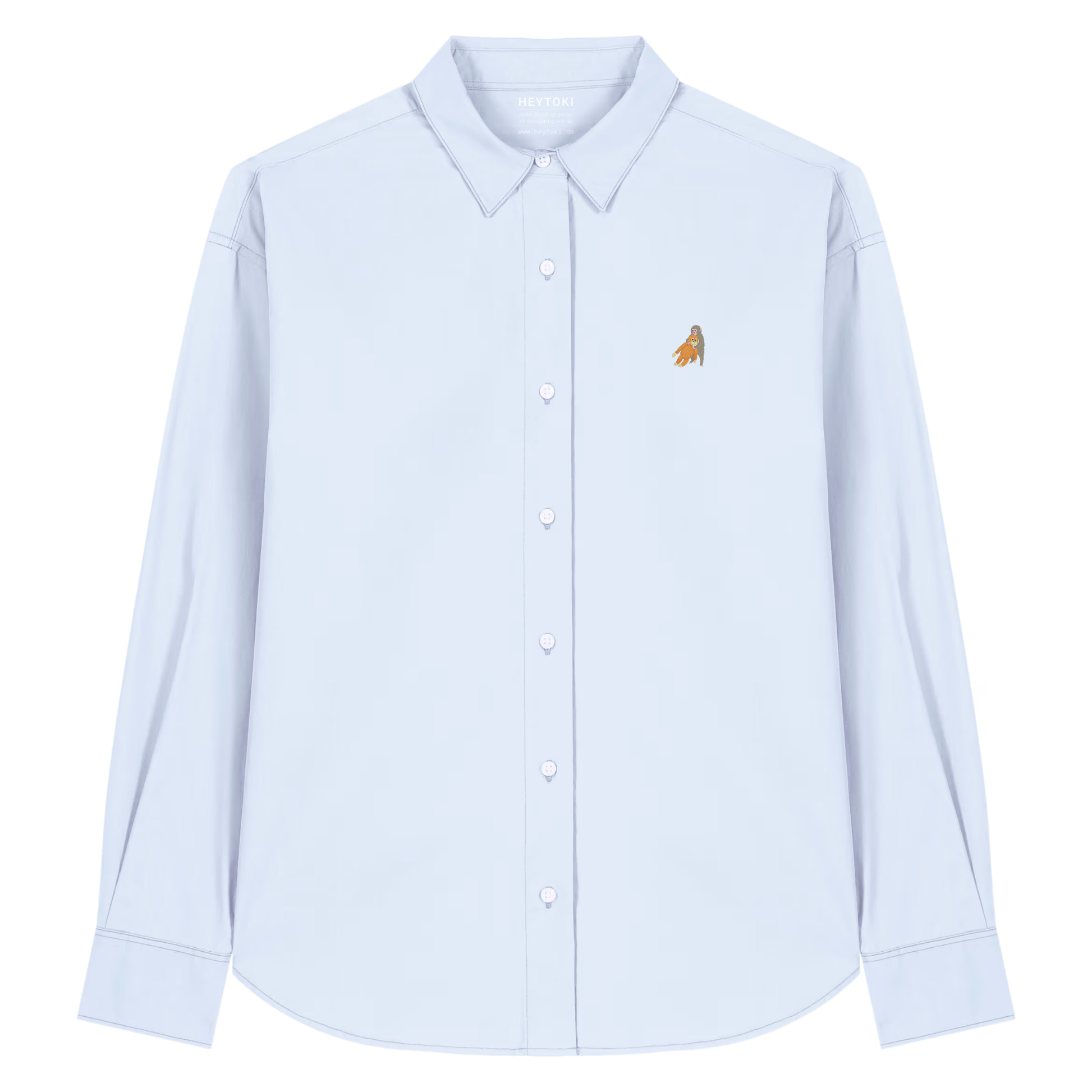 Heytoki leichtes Herren-Baumwollhemd aus Bio-Baumwolle in Summer Blue mit gesticktem Affenmotiv