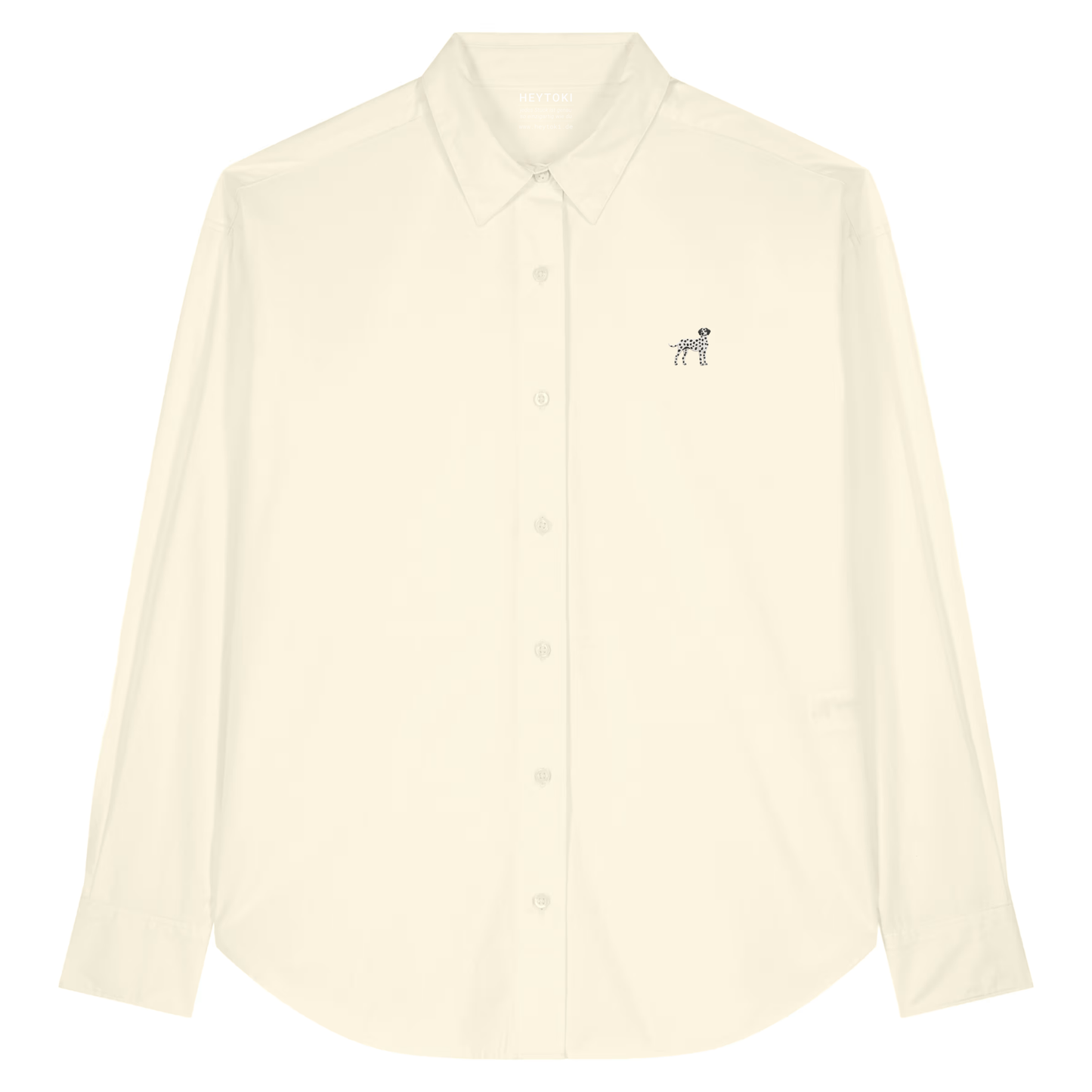 Heytoki leichtes Herren-Baumwollhemd aus Bio-Baumwolle in Cream mit gesticktem Dalmatinermotiv