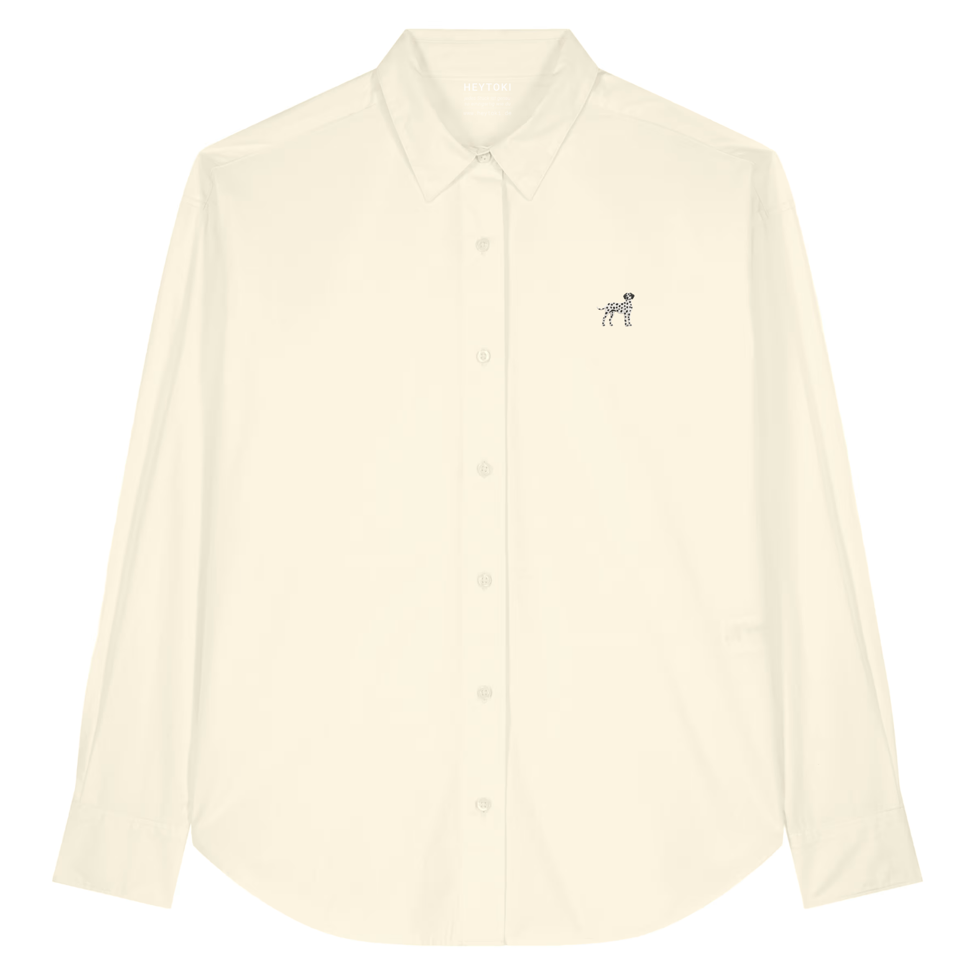 Heytoki leichtes Herren-Baumwollhemd aus Bio-Baumwolle in Cream mit gesticktem Dalmatinermotiv