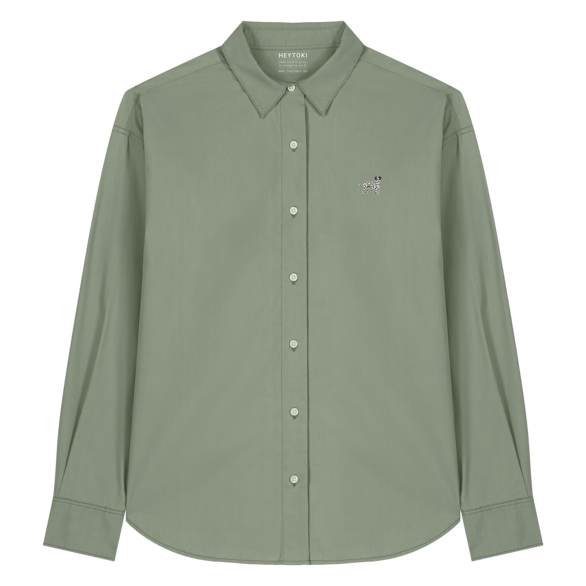 Heytoki leichtes Herren-Baumwollhemd aus Bio-Baumwolle in Soft Khaki mit gesticktem Dalmatinermotiv