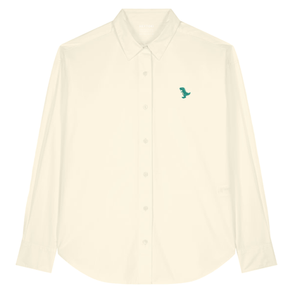 Heytoki leichtes Herren-Baumwollhemd aus Bio-Baumwolle in Cream mit gesticktem Dinomotiv