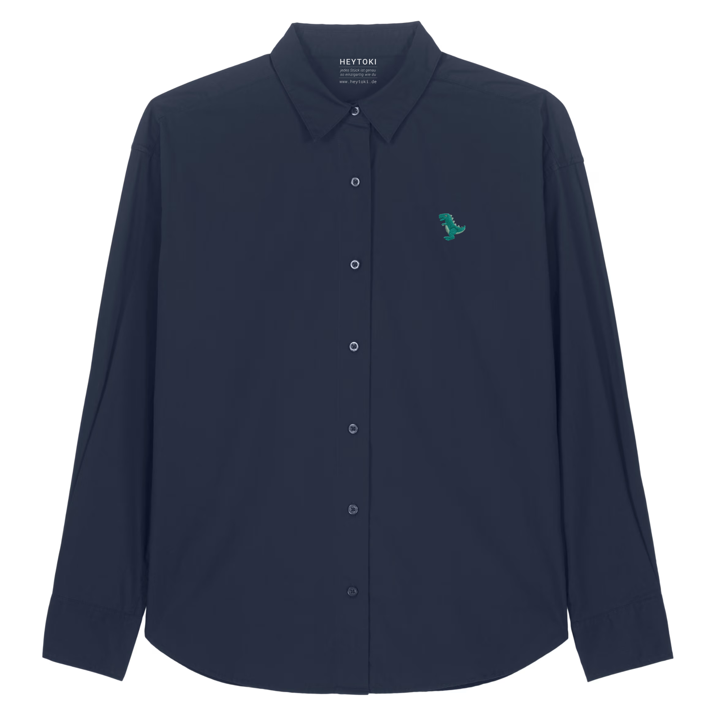 Heytoki leichtes Herren-Baumwollhemd aus Bio-Baumwolle in French Navy mit gesticktem Dinomotiv