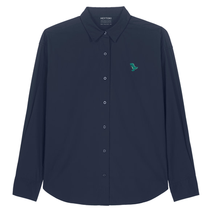 Heytoki leichtes Herren-Baumwollhemd aus Bio-Baumwolle in French Navy mit gesticktem Dinomotiv