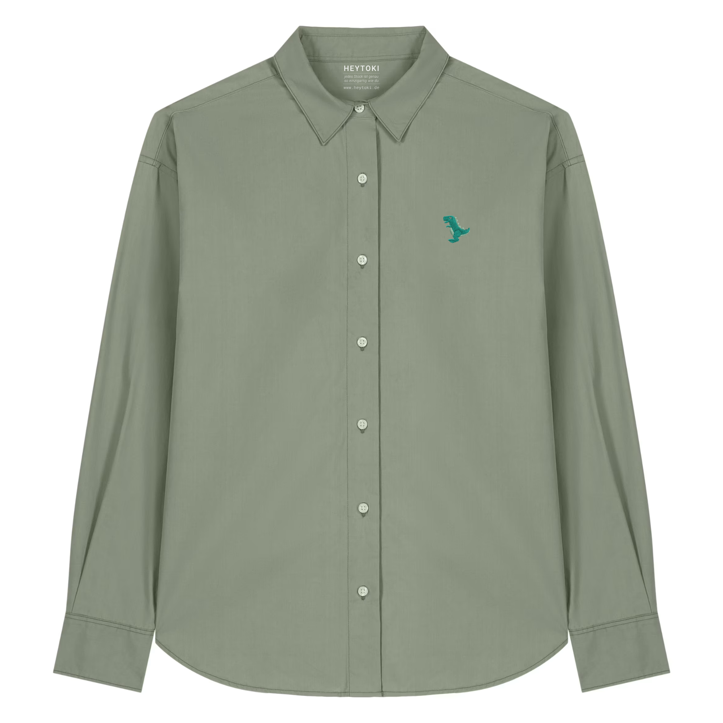 Heytoki leichtes Herren-Baumwollhemd aus Bio-Baumwolle in Soft Khaki mit gesticktem Dinomotiv