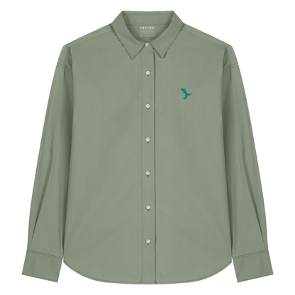 Heytoki leichtes Herren-Baumwollhemd aus Bio-Baumwolle in Soft Khaki mit gesticktem Dinomotiv
