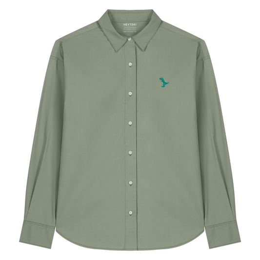 Heytoki leichtes Herren-Baumwollhemd aus Bio-Baumwolle in Soft Khaki mit gesticktem Dinomotiv