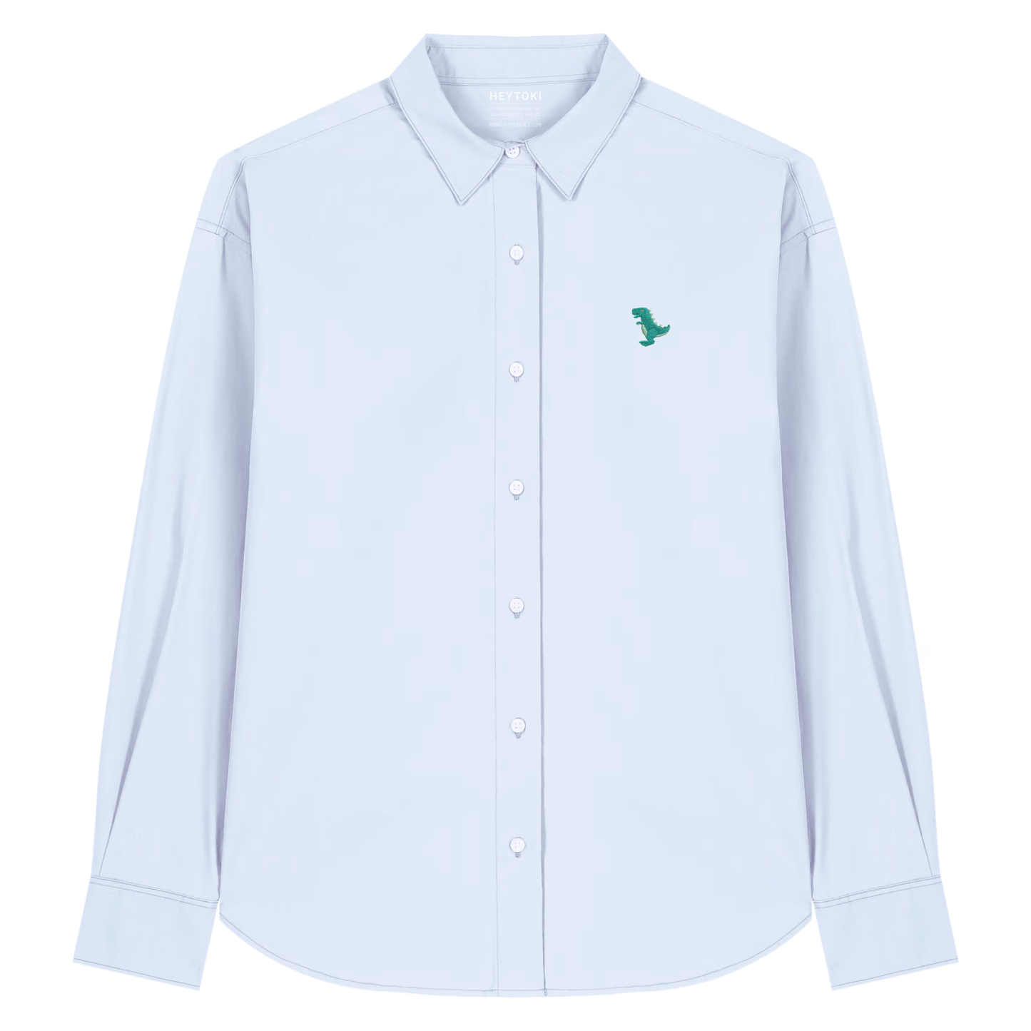 Heytoki leichtes Herren-Baumwollhemd aus Bio-Baumwolle in Summer Blue mit gesticktem Dinomotiv