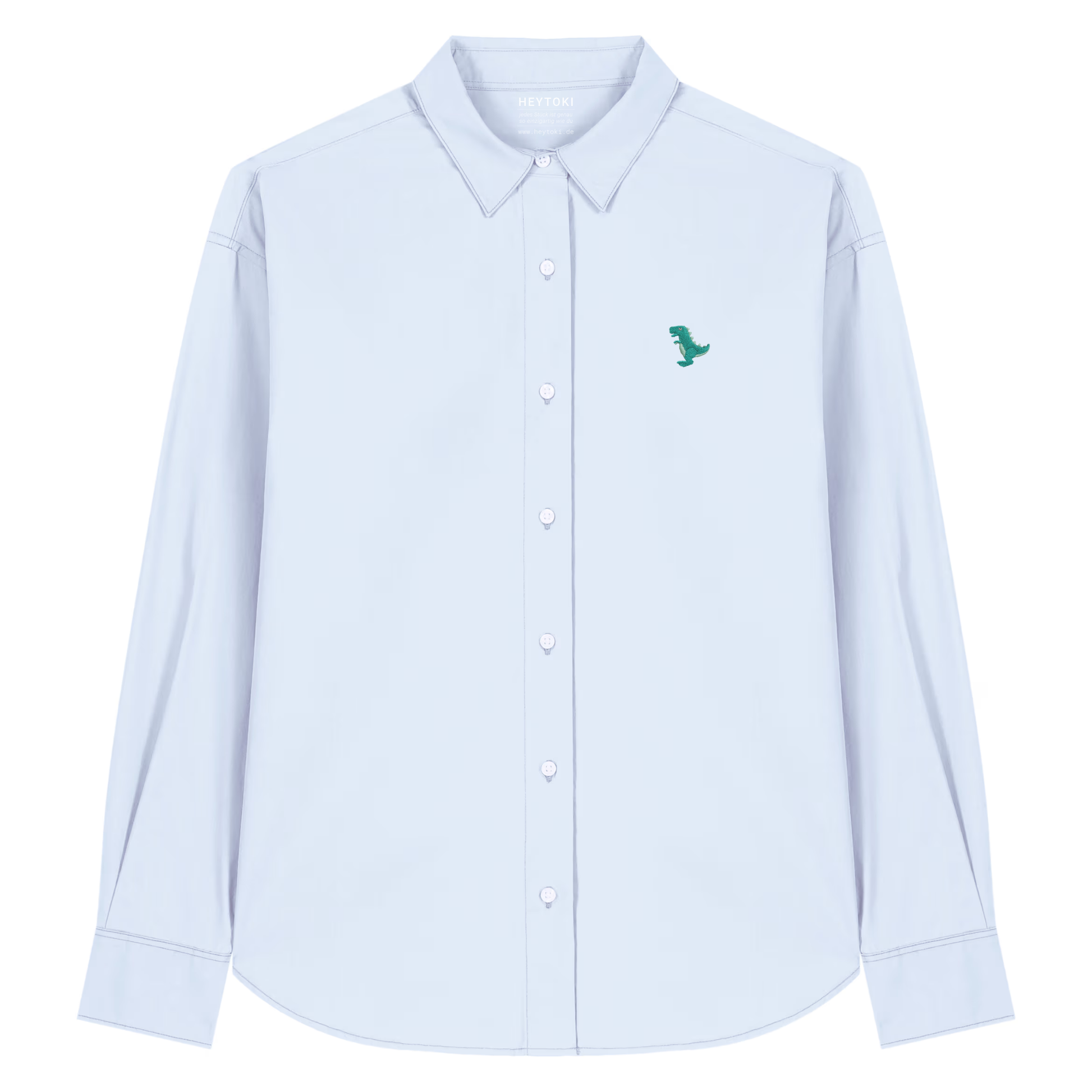 Heytoki leichtes Herren-Baumwollhemd aus Bio-Baumwolle in Summer Blue mit gesticktem Dinomotiv