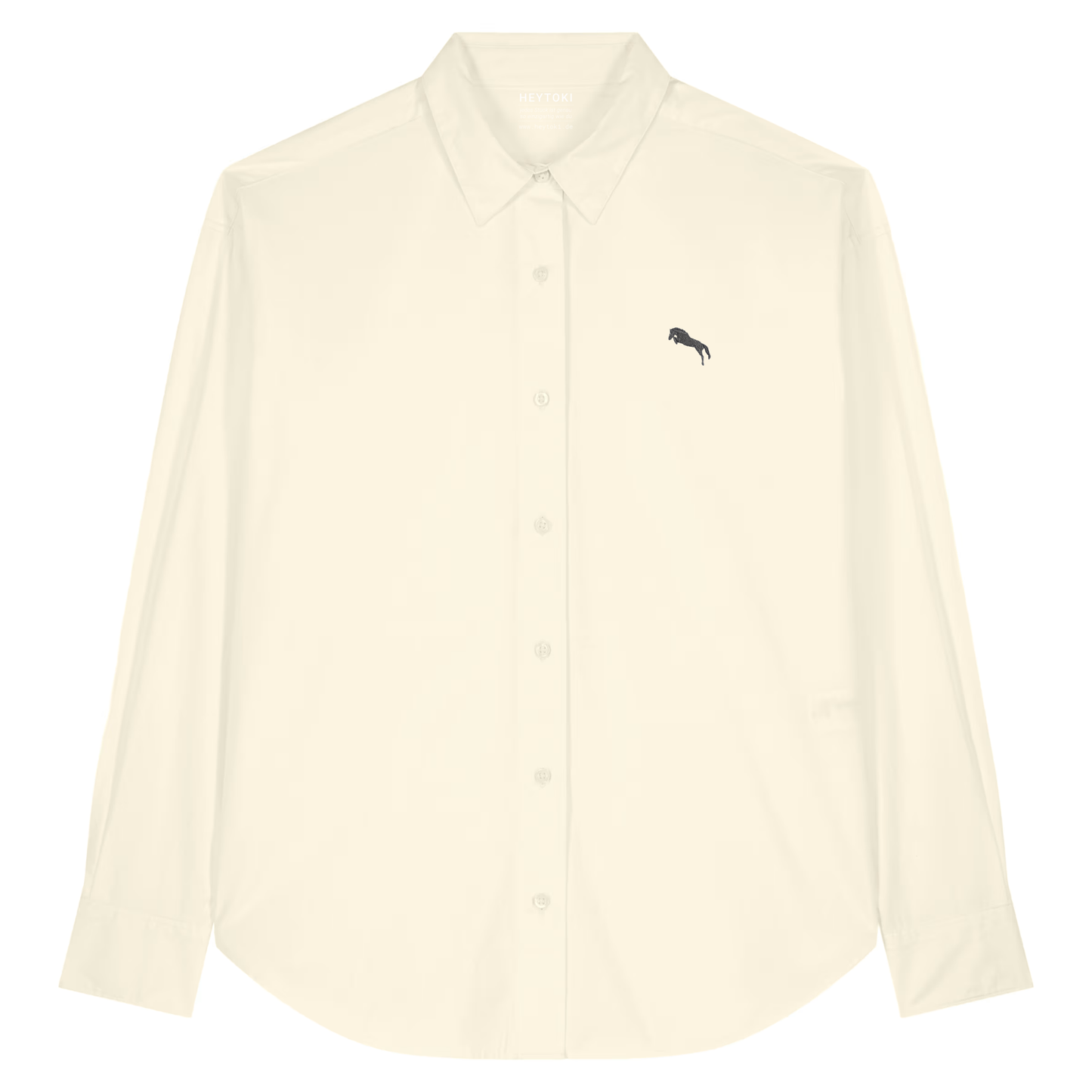 Heytoki leichtes Herren-Baumwollhemd aus Bio-Baumwolle in Cream mit gesticktem Pferdemotiv
