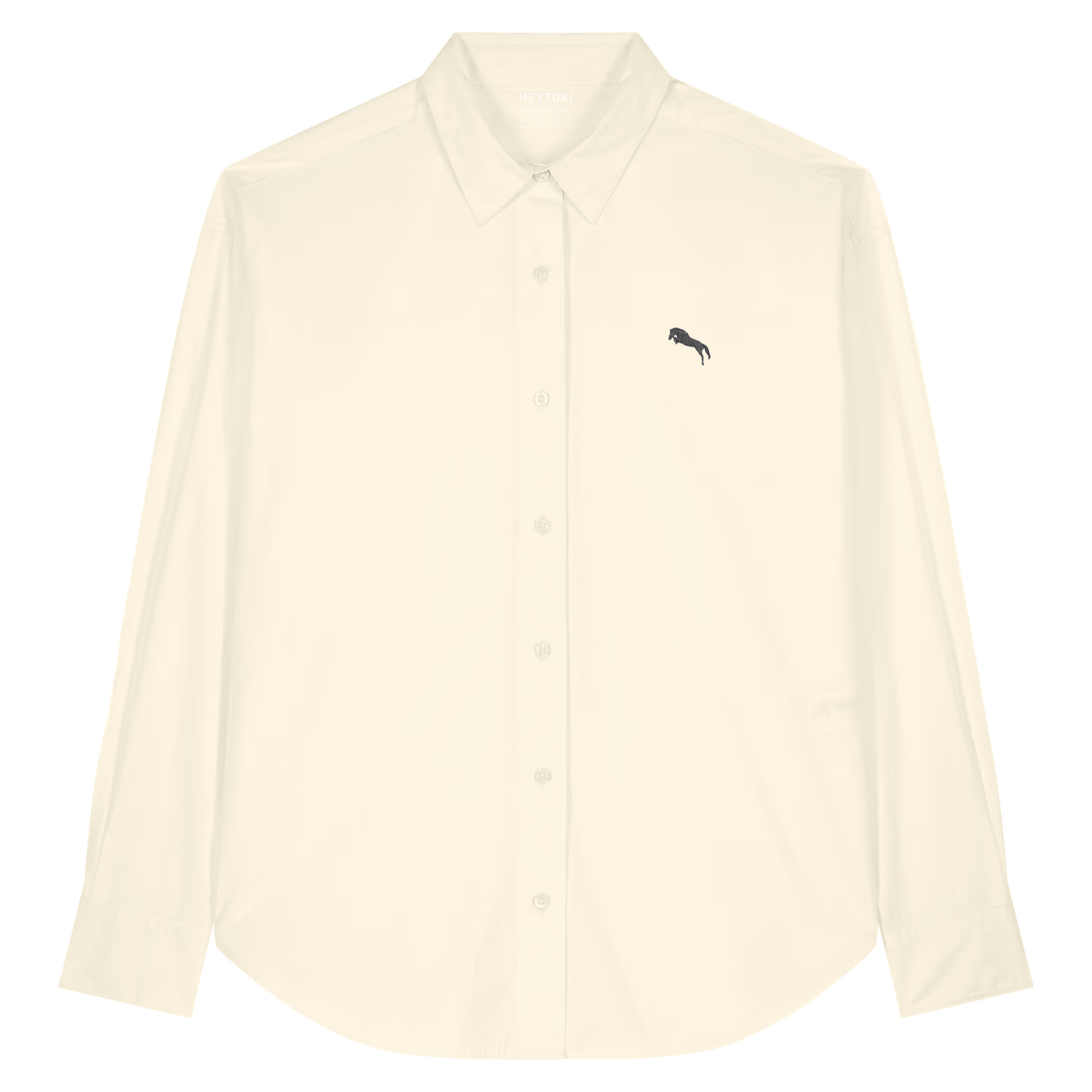 Heytoki leichtes Herren-Baumwollhemd aus Bio-Baumwolle in Cream mit gesticktem Pferdemotiv