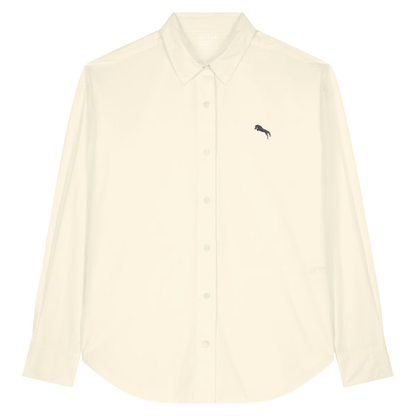 Heytoki leichtes Herren-Baumwollhemd aus Bio-Baumwolle in Cream mit gesticktem Pferdemotiv
