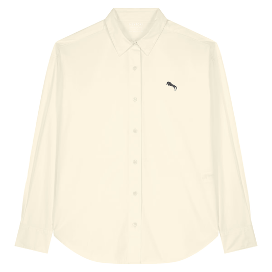 Heytoki leichtes Herren-Baumwollhemd aus Bio-Baumwolle in Cream mit gesticktem Pferdemotiv