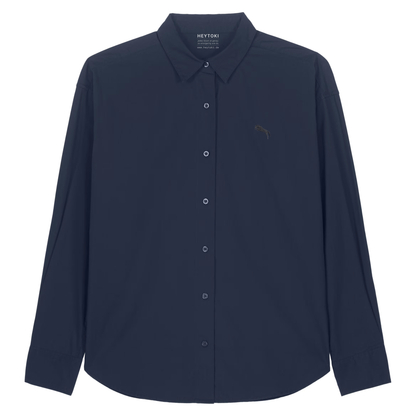 Heytoki leichtes Herren-Baumwollhemd aus Bio-Baumwolle in French Navy mit gesticktem Pferdemotiv