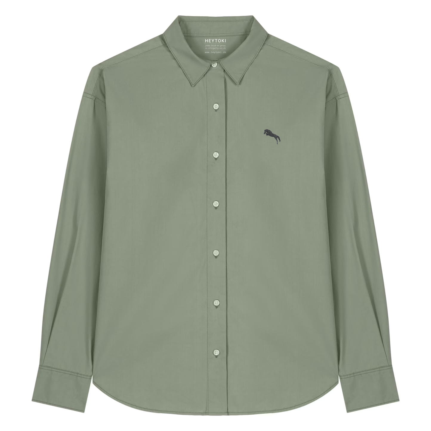Heytoki leichtes Herren-Baumwollhemd aus Bio-Baumwolle in Soft Khaki mit gesticktem Pferdemotiv
