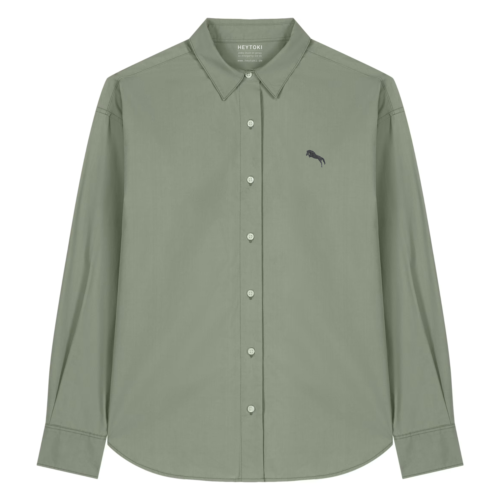 Heytoki leichtes Herren-Baumwollhemd aus Bio-Baumwolle in Soft Khaki mit gesticktem Pferdemotiv