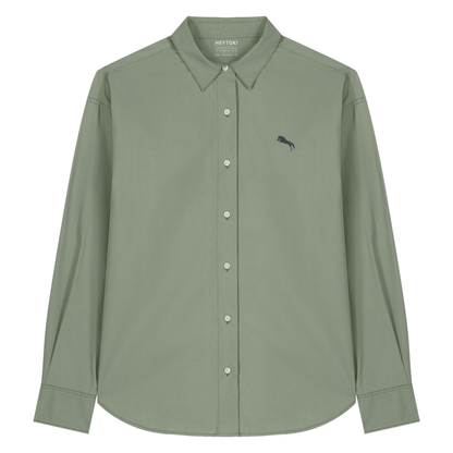 Heytoki leichtes Herren-Baumwollhemd aus Bio-Baumwolle in Soft Khaki mit gesticktem Pferdemotiv