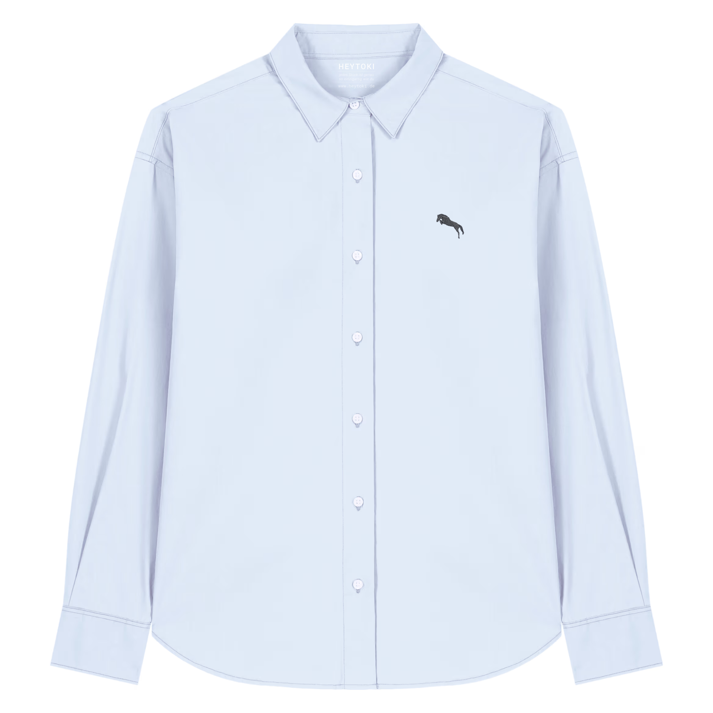 Heytoki leichtes Herren-Baumwollhemd aus Bio-Baumwolle in Summer Blue mit gesticktem Pferdemotiv