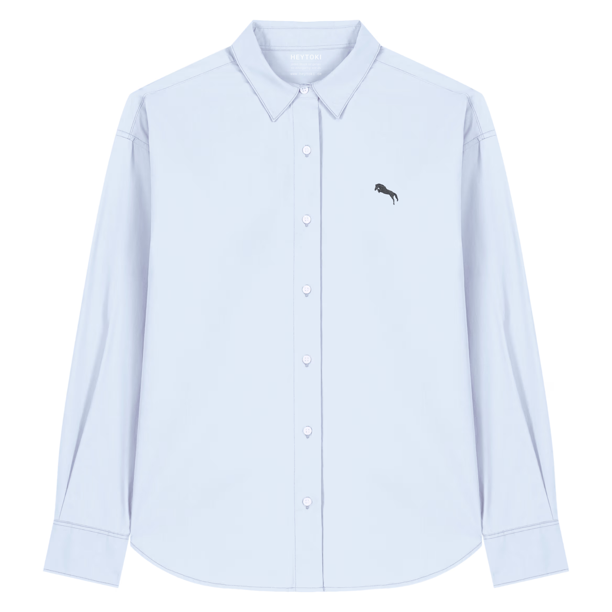 Heytoki leichtes Herren-Baumwollhemd aus Bio-Baumwolle in Summer Blue mit gesticktem Pferdemotiv