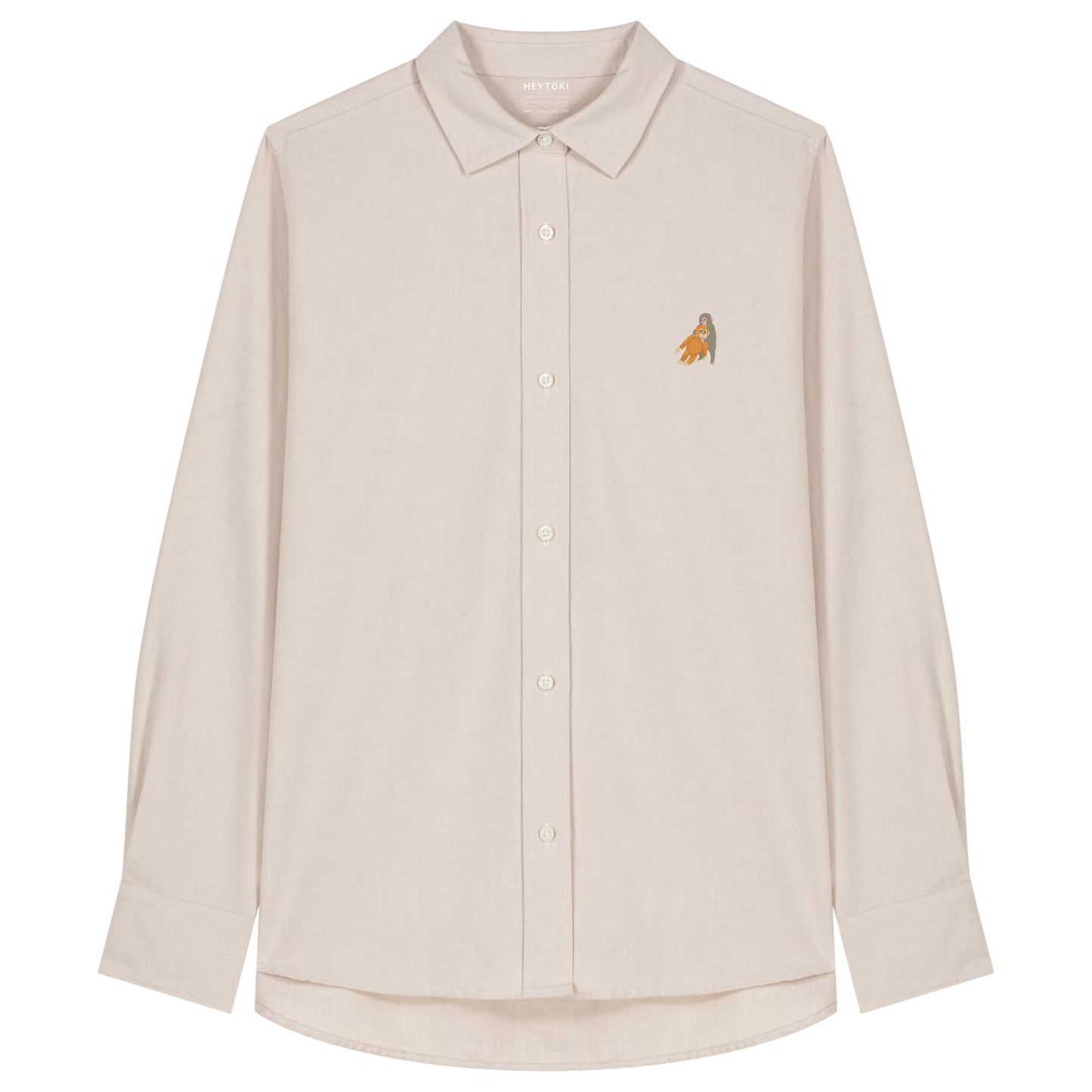 Heytoki Damen-Oxfordhemd in Beige Oxford mit gesticktem Affenmotiv