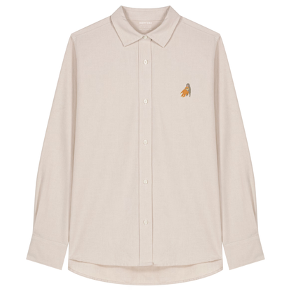 Heytoki Damen-Oxfordhemd in Beige Oxford mit gesticktem Affenmotiv