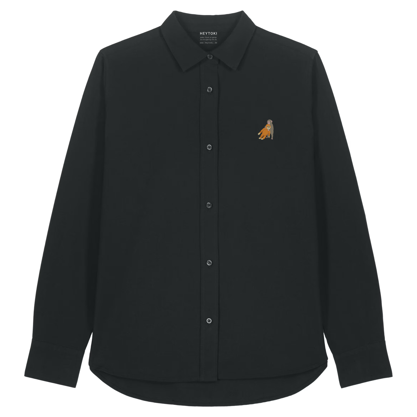 Heytoki Damen-Oxfordhemd in Schwarz mit gesticktem Affenmotiv