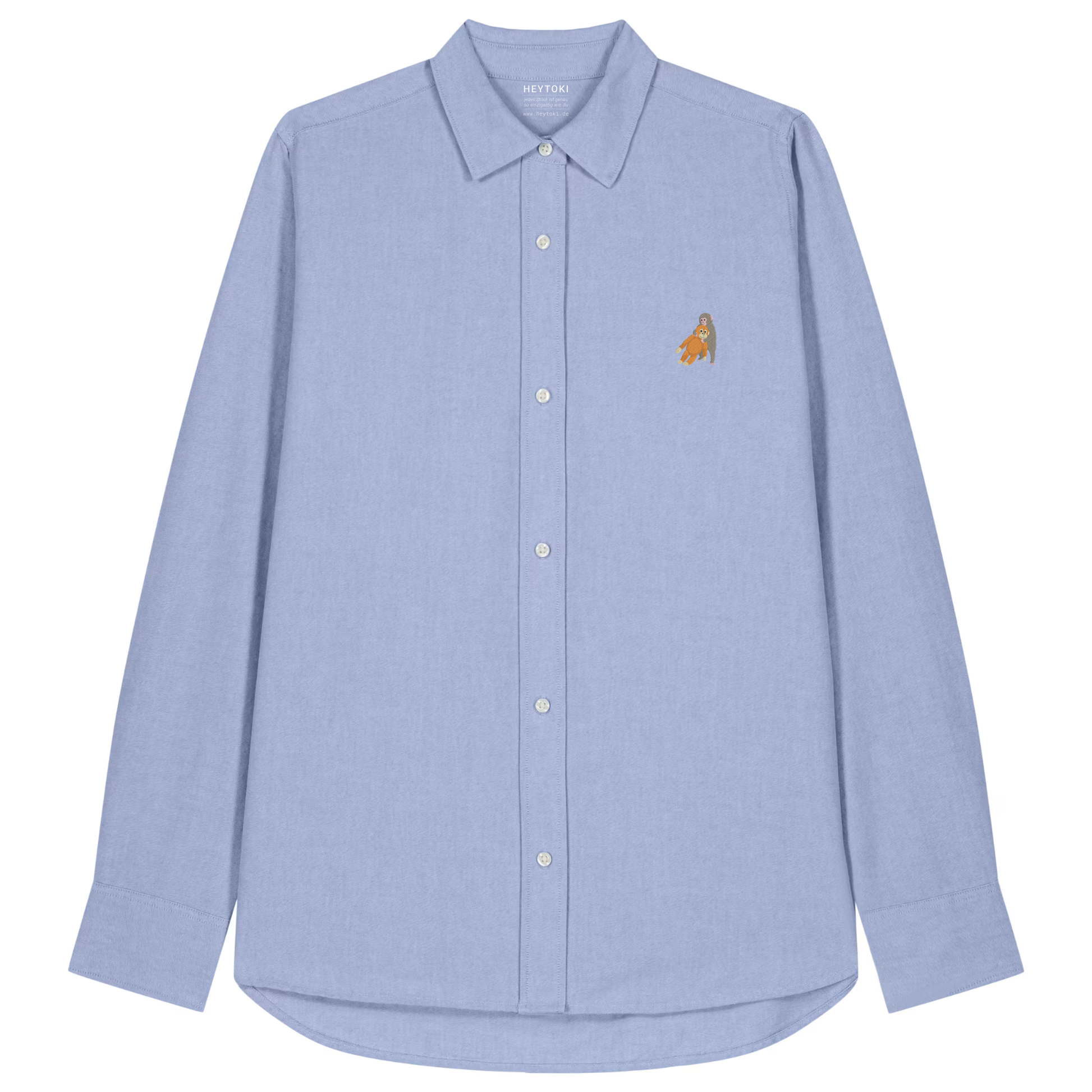 Heytoki Damen-Oxfordhemd in Blue Oxford mit gesticktem Affenmotiv