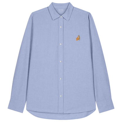 Heytoki Damen-Oxfordhemd in Blue Oxford mit gesticktem Affenmotiv