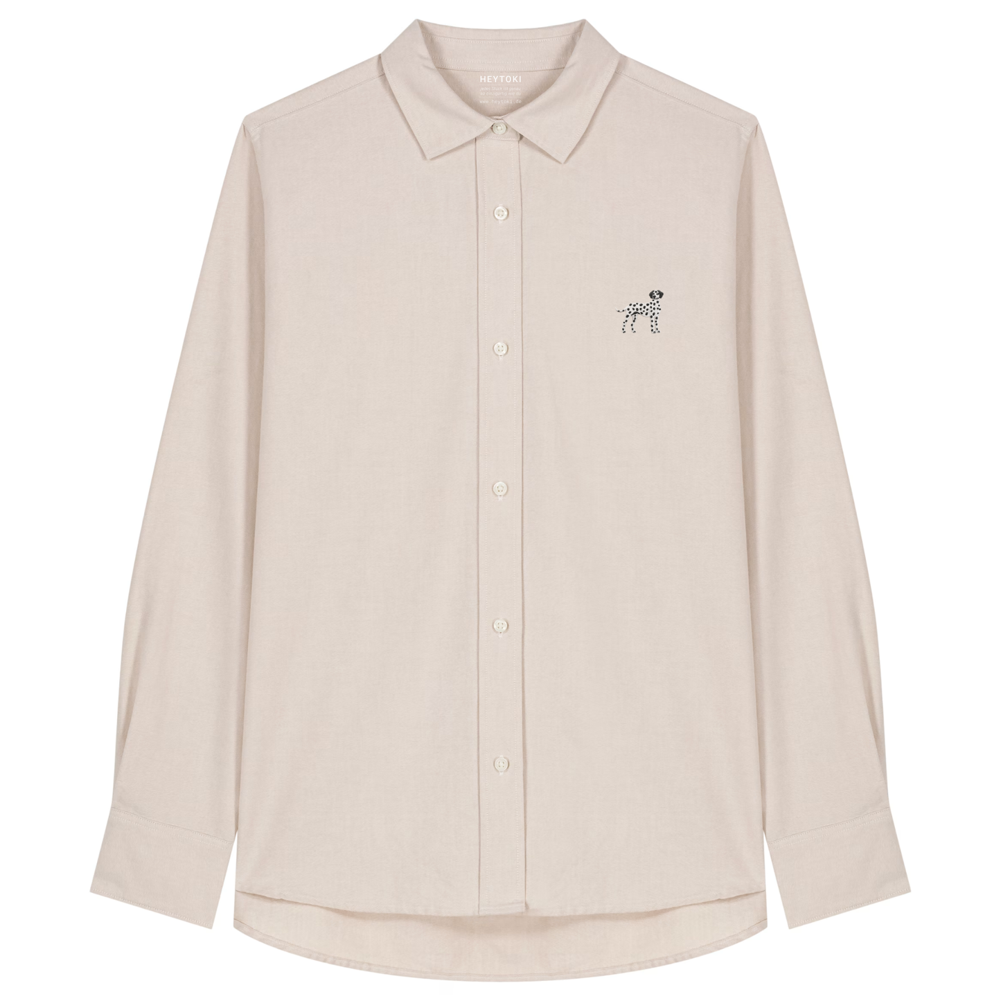 Heytoki Damen-Oxfordhemd in Beige Oxford mit gesticktem Dalmatinermotiv