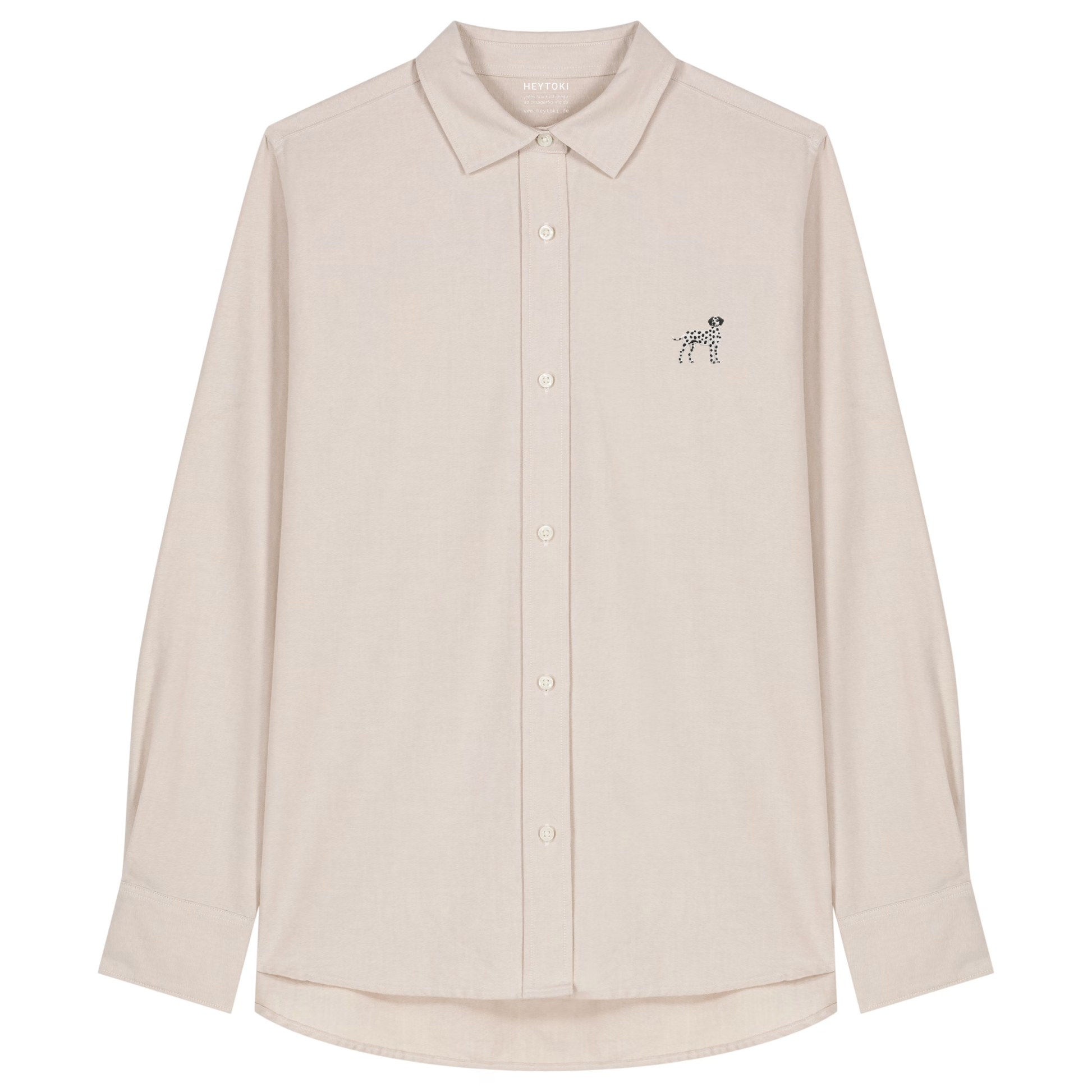 Heytoki Damen-Oxfordhemd in Beige Oxford mit gesticktem Dalmatinermotiv