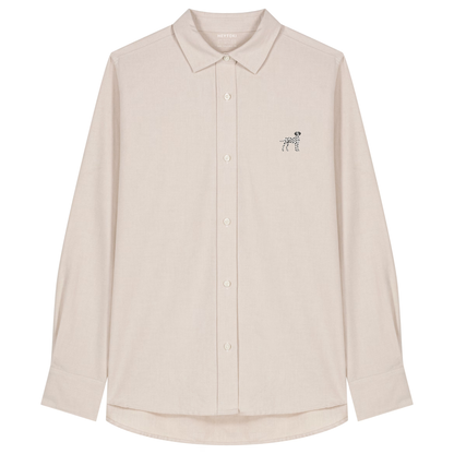 Heytoki Damen-Oxfordhemd in Beige Oxford mit gesticktem Dalmatinermotiv
