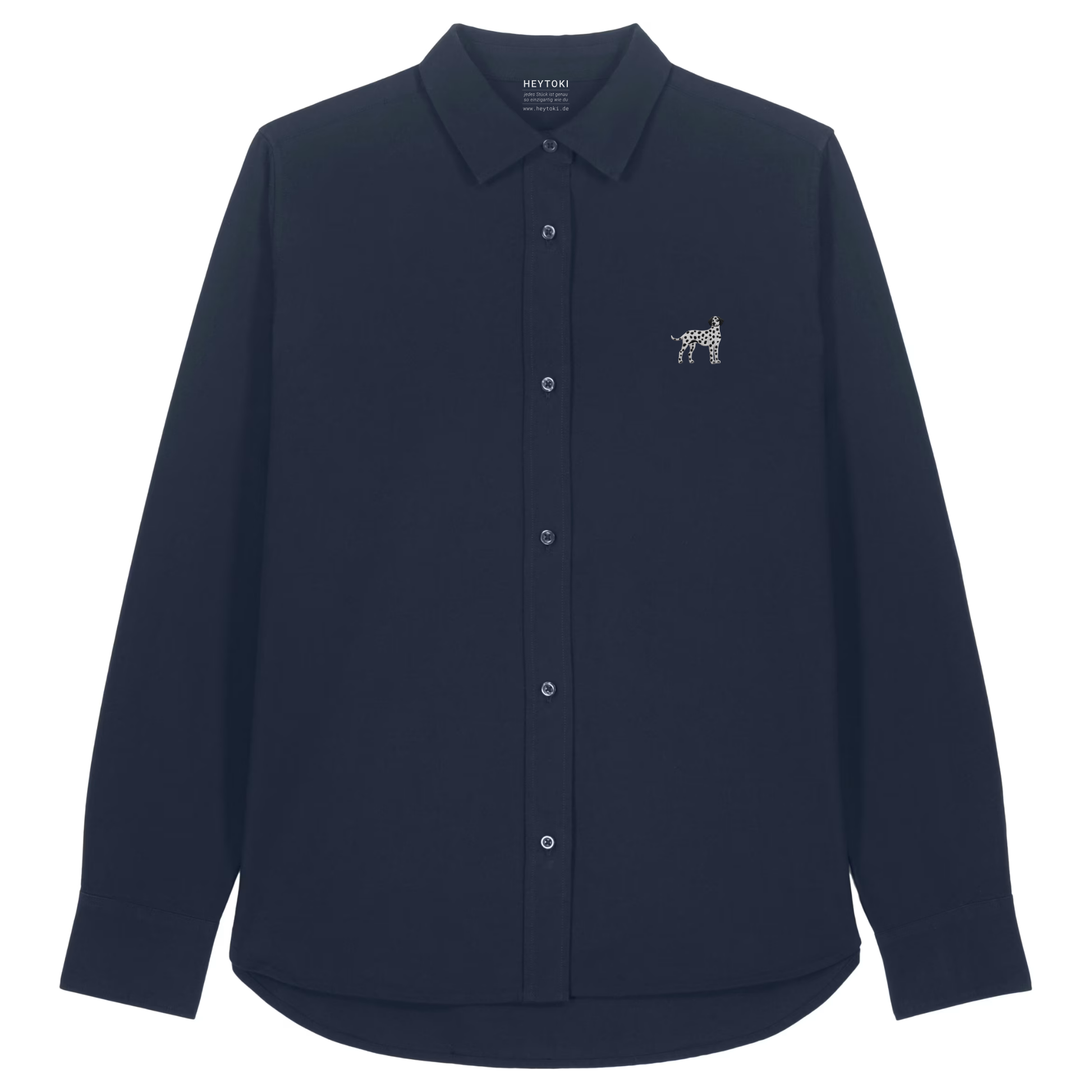 Heytoki Damen-Oxfordhemd in French Navy mit gesticktem Dalmatinermotiv