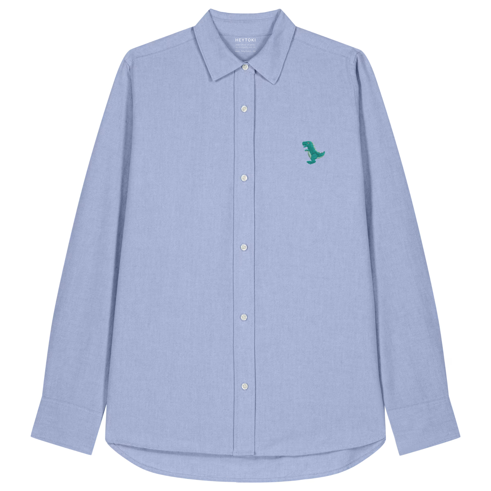 Heytoki Damen-Oxfordhemd in Blue Oxford mit gesticktem Dinomotiv