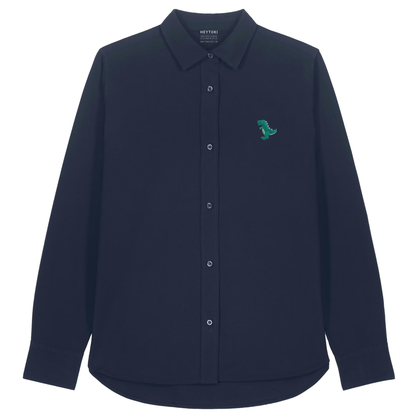 Heytoki Damen-Oxfordhemd in French Navy mit gesticktem Dinomotiv