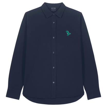 Heytoki Damen-Oxfordhemd in French Navy mit gesticktem Dinomotiv