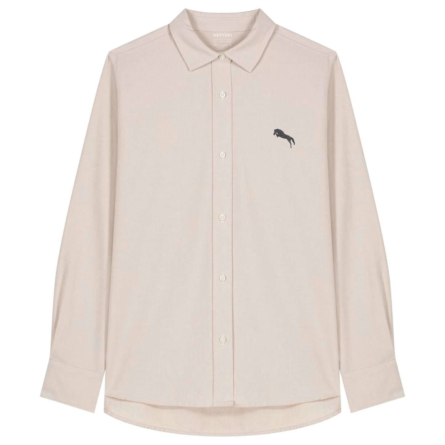 Heytoki Damen-Oxfordhemd in Beige Oxford mit gesticktem Pferdemotiv