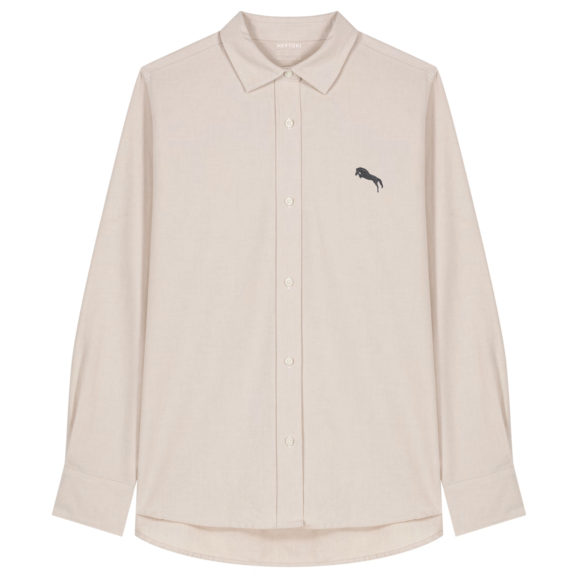 Heytoki Damen-Oxfordhemd in Beige Oxford mit gesticktem Pferdemotiv