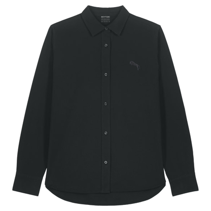 Heytoki Damen-Oxfordhemd in Schwarz mit gesticktem Pferdemotiv