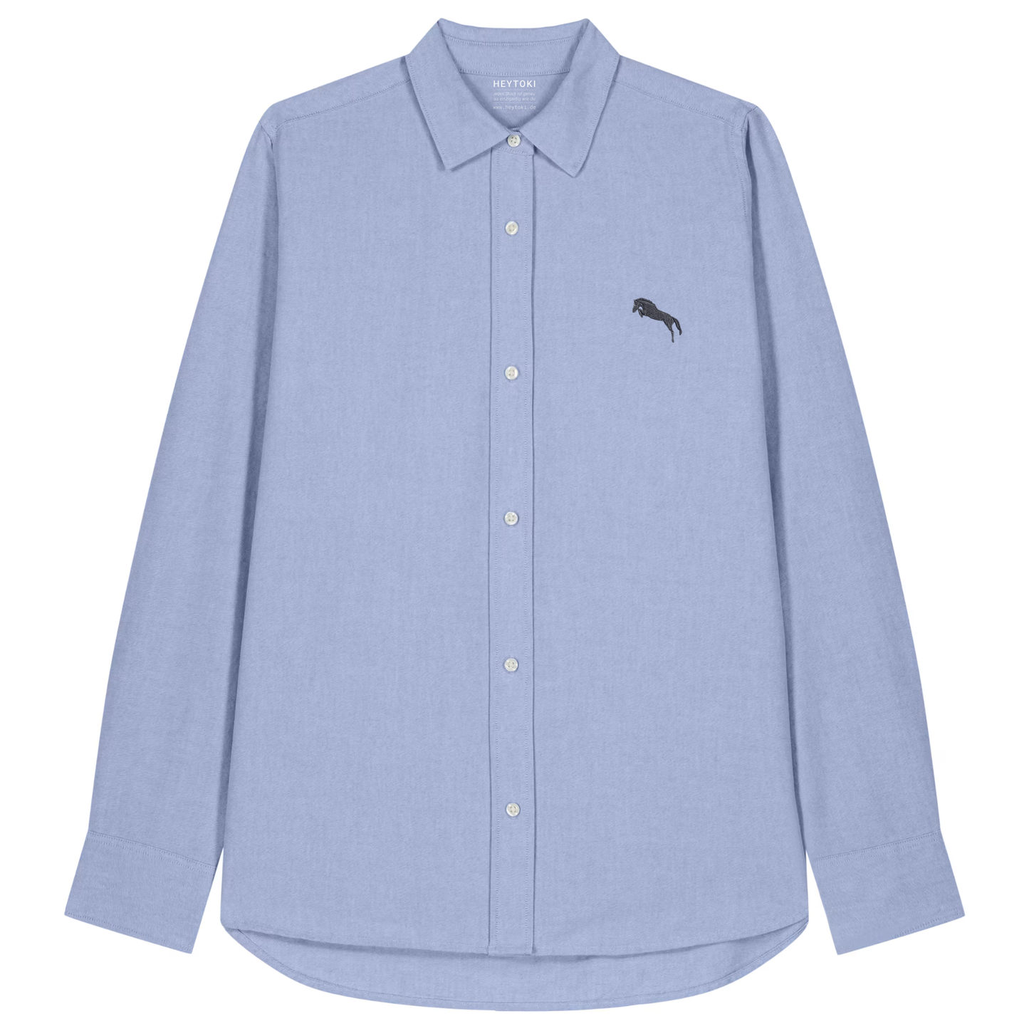 Heytoki Damen-Oxfordhemd in Blue Oxford mit gesticktem Pferdemotiv