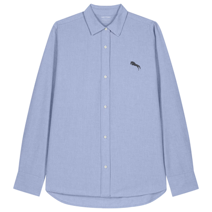 Heytoki Damen-Oxfordhemd in Blue Oxford mit gesticktem Pferdemotiv