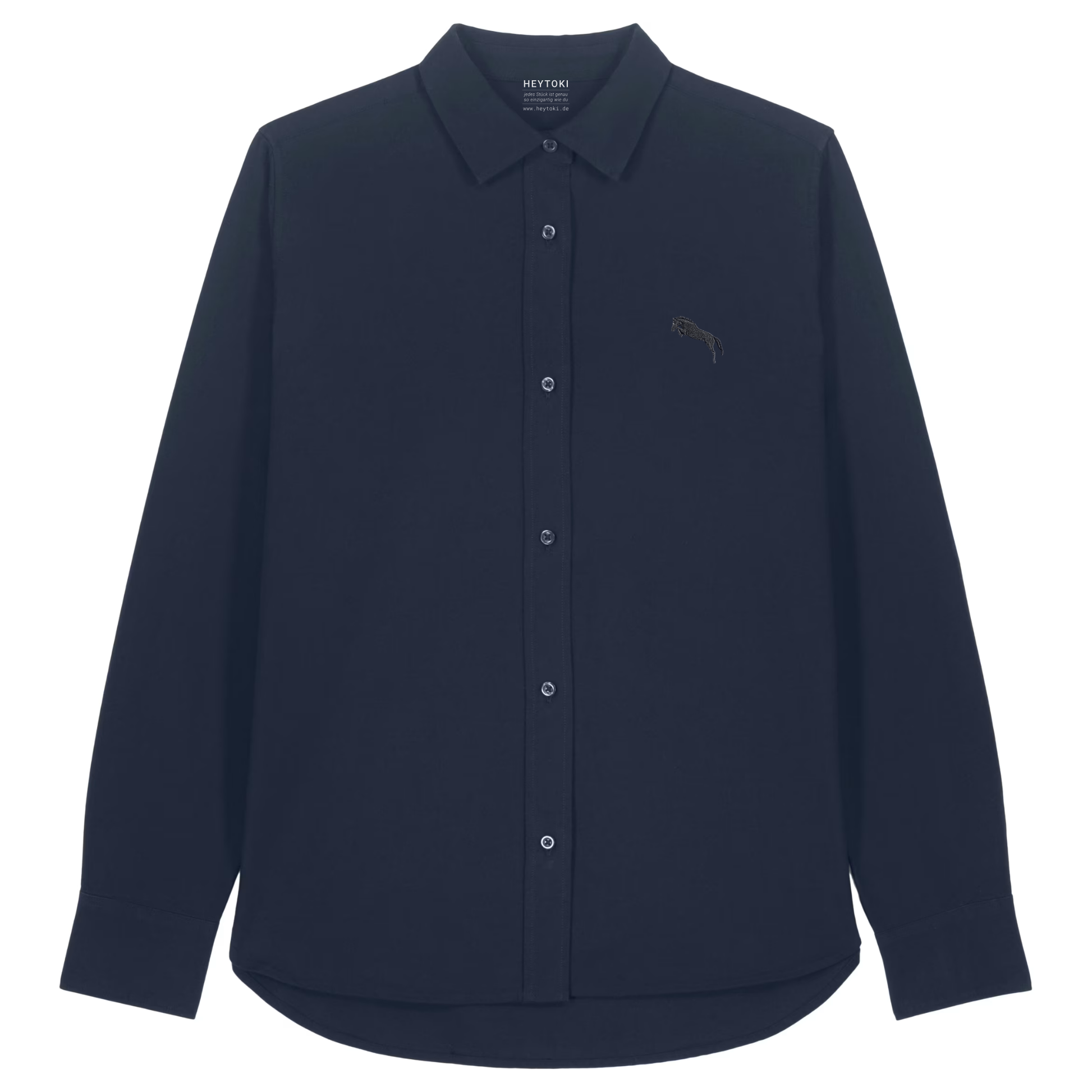 Heytoki Damen-Oxfordhemd in French Navy mit gesticktem Pferdemotiv