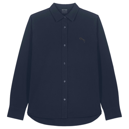 Heytoki Damen-Oxfordhemd in French Navy mit gesticktem Pferdemotiv