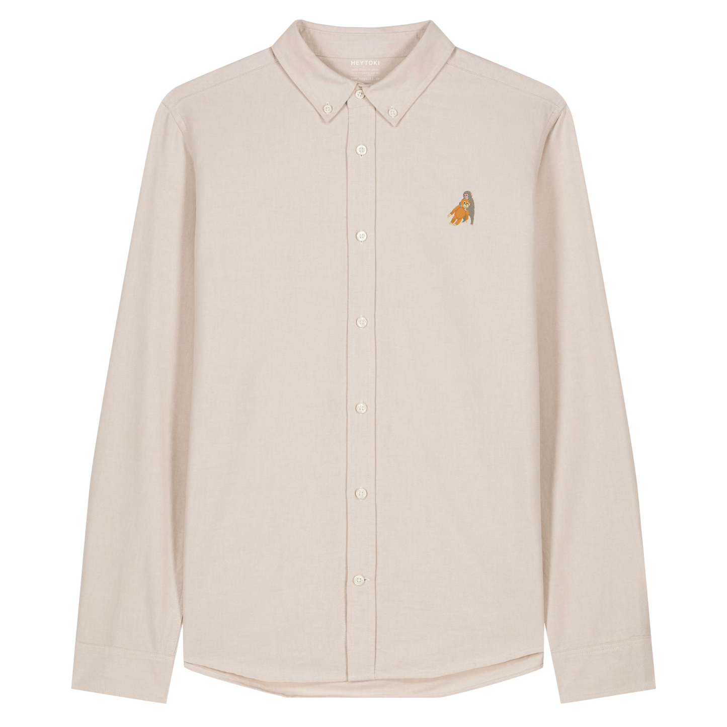 Heytoki Herren-Oxfordhemd in Beige Oxford mit gesticktem Affenmotiv